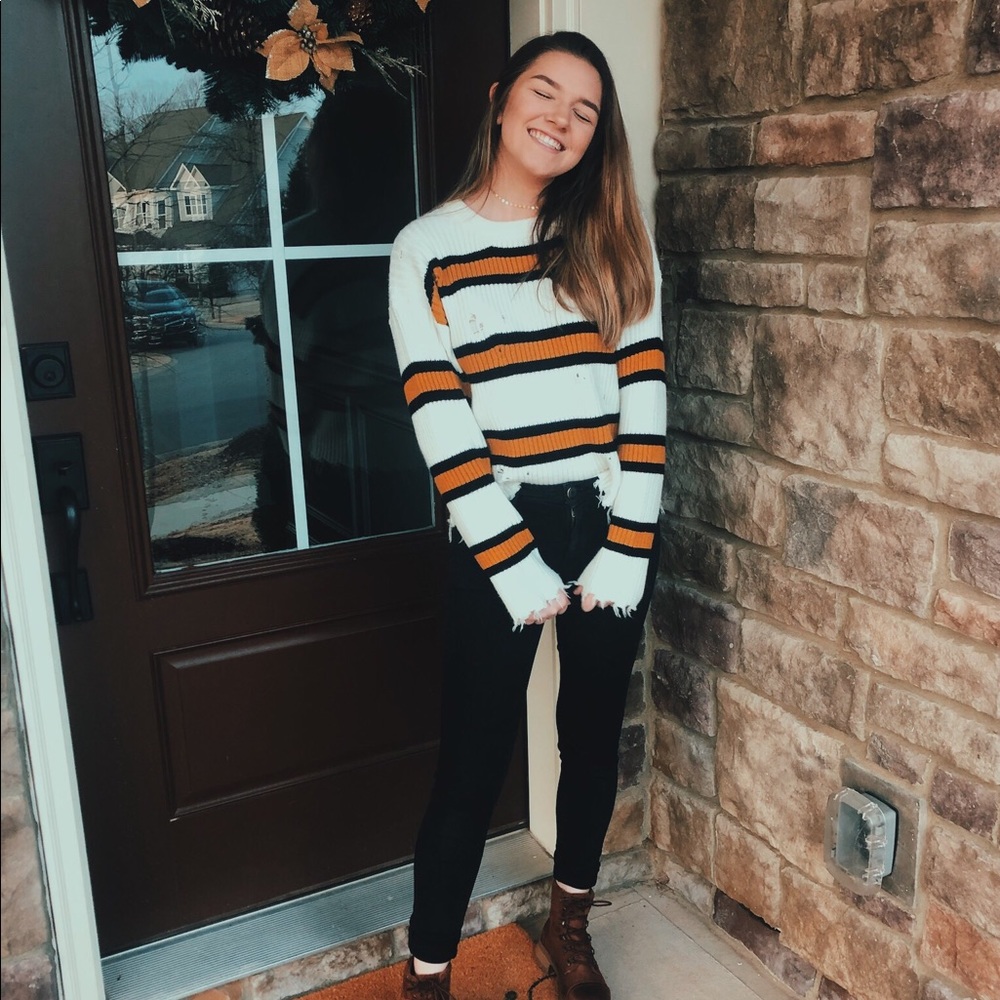 striped distressed sweater